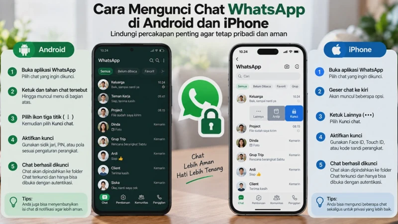 Cara Mengunci Chat WhatsApp di Android dan iPhone dengan Password